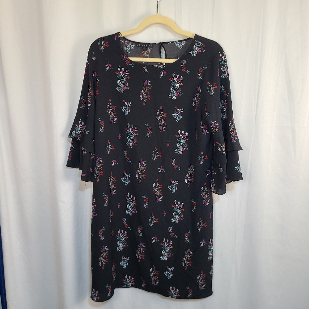 Attention Floral Black Dress Ruffle Elbow Length Sleeves Sophisticated Medium